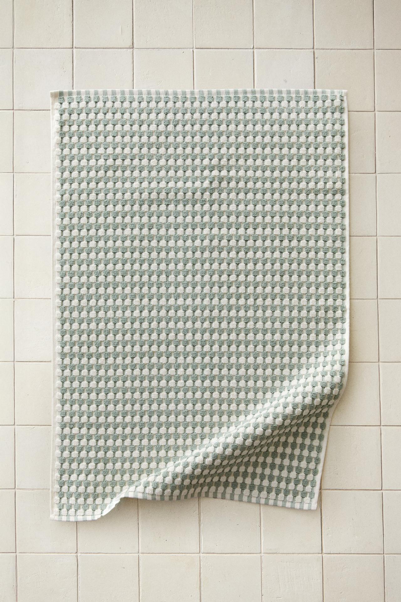 TEXTURED COTTON BATH MAT — Sea green