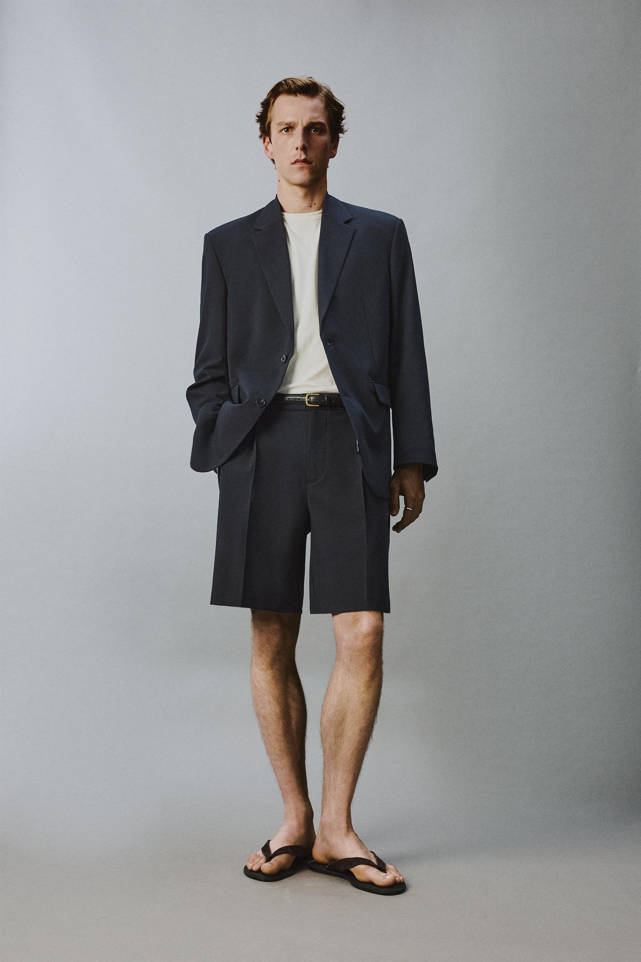 ZARA クロップドフィット スーツブレザー クロップドフィットピンストライプ柄スーツブレザー - ダークグレー