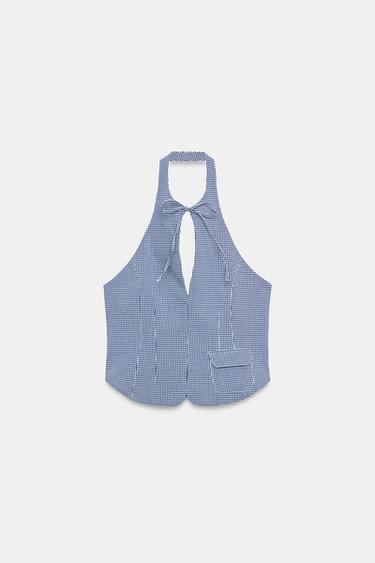 GINGHAM HALTER TOP - Navy / White by Zara - Image 7