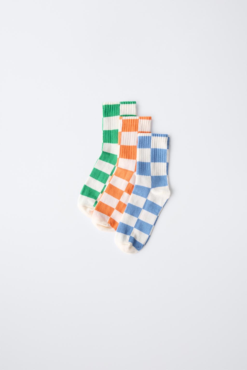 PACK TRES CALCETINES LARGOS CUADRO DAMERO