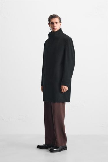 Zara REMOVABLE COLLAR COAT - Black