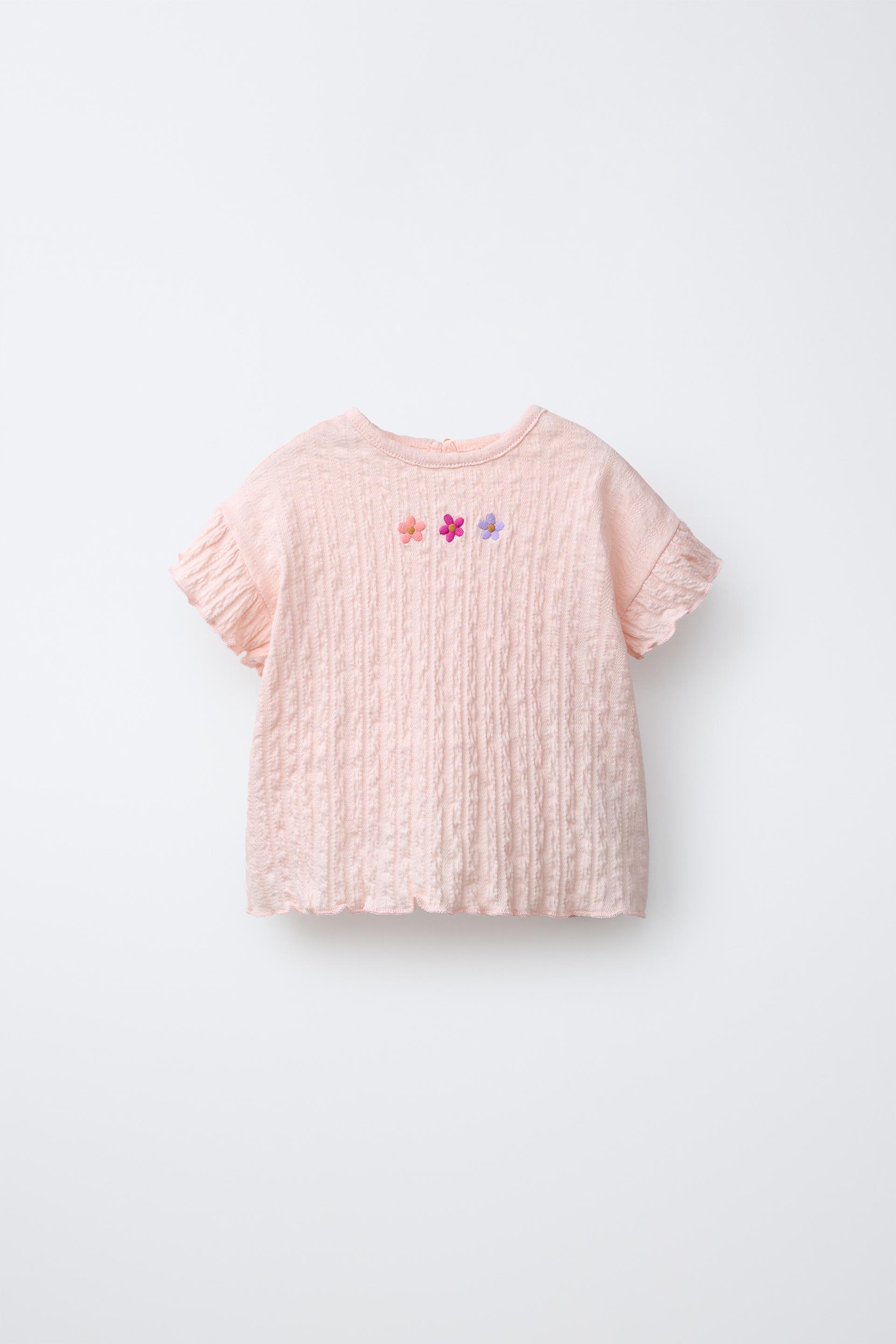 Embroidered Floral Textured T-Shirt