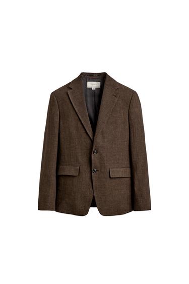 Zara 100% LINEN SUIT JACKET - Dark brown