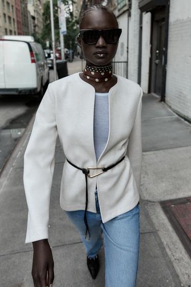 ROUND NECK BLAZER WITH BELT - Ecru by Zara