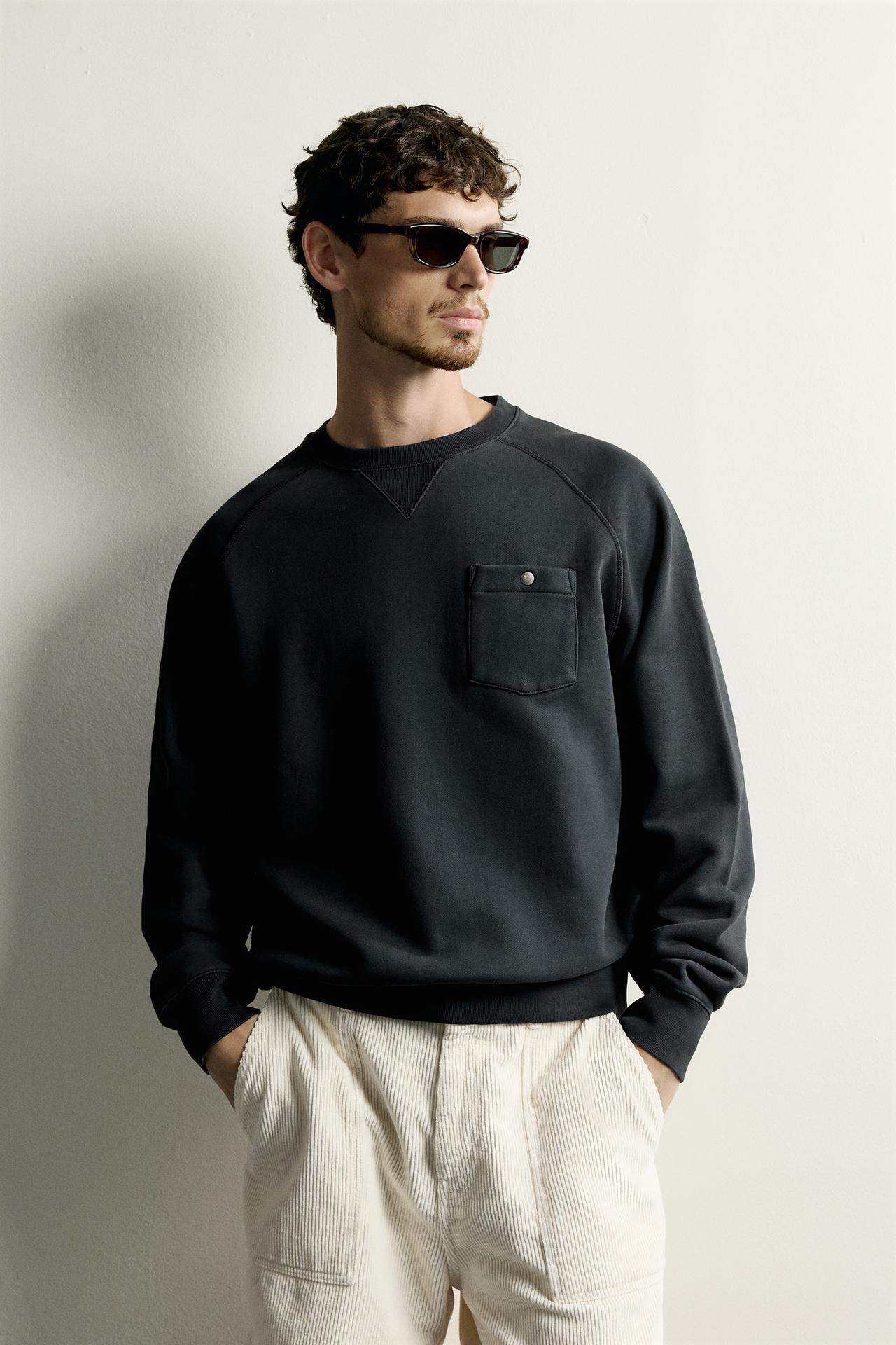 CREWNECK POCKET SWEATSHIRT — Anthracite grey