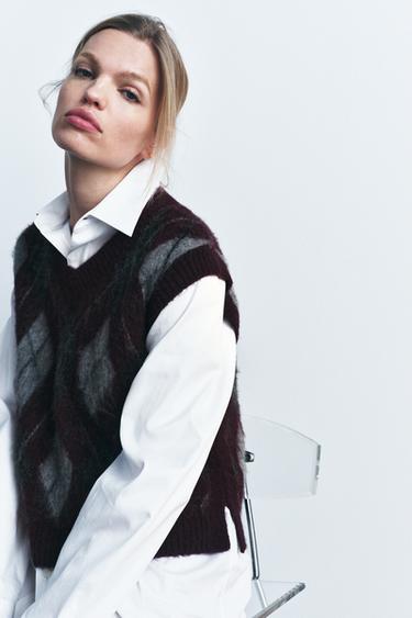 GILET EN MAILLE À LOSANGES - Violet de Zara