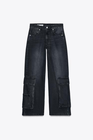 JEANS CARGO TIRO BAJO - Negro de Zara