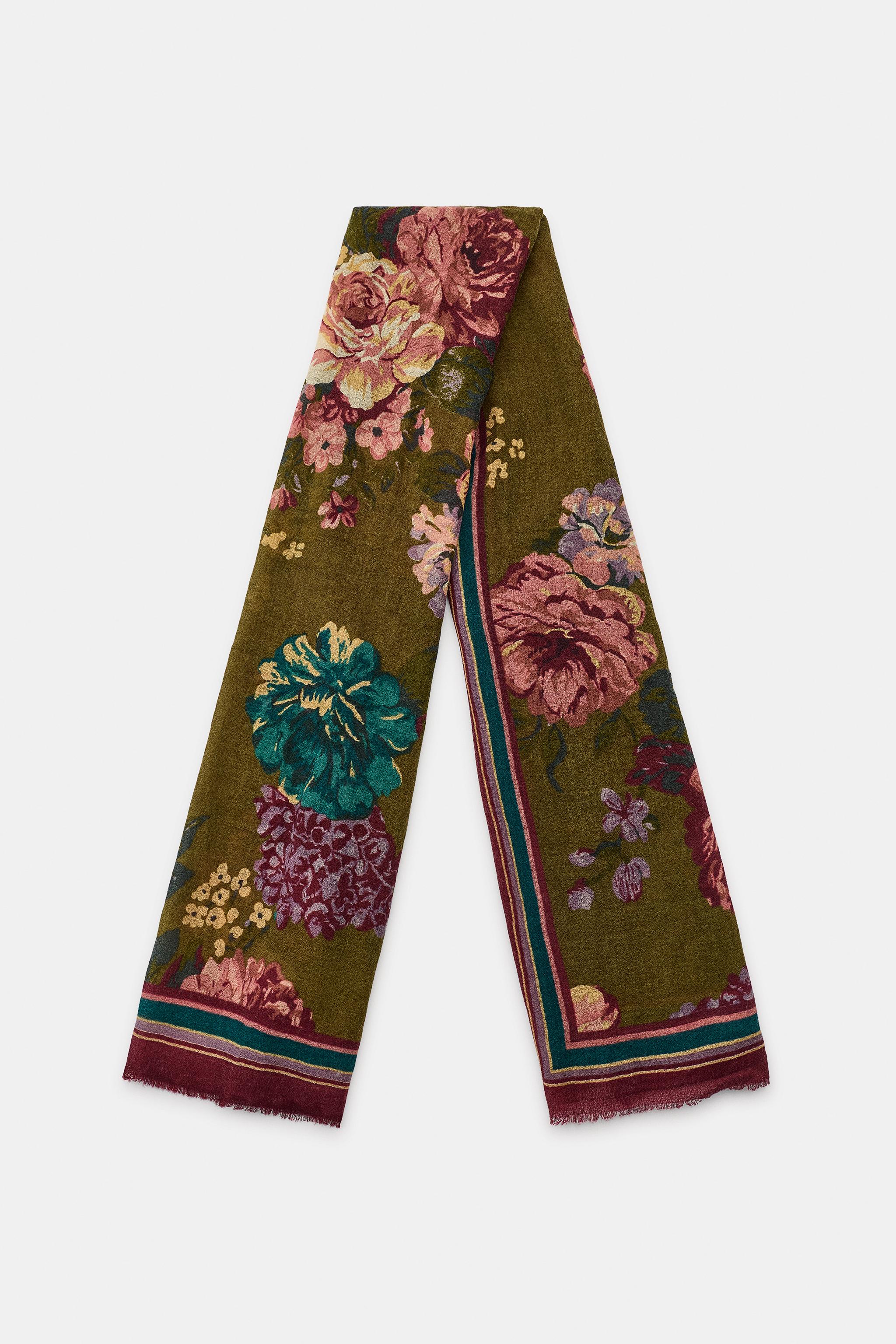 PRINTED FLORAL WOOL SCARF