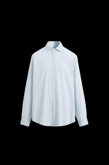 GESTREIFTES HEMD MIT STRUKTURMUSTER - Weiss von Zara