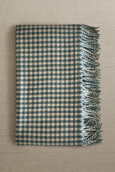 CHECK THROW WITH FRINGING - Duck blue by Zara - Image 4