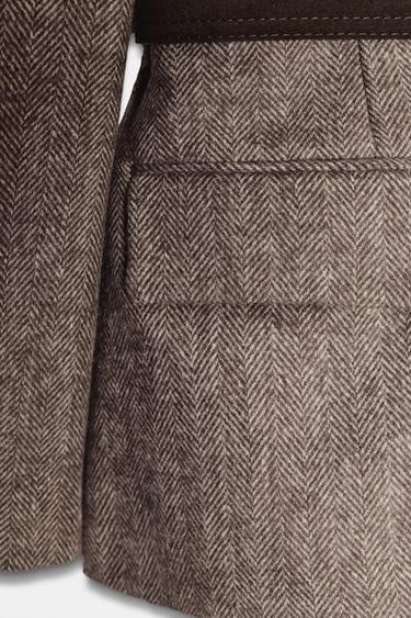 VESTE À CHEVRONS AVEC CEINTURE - Marron clair de Zara - Image 7