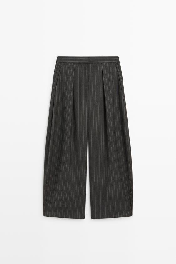 Zara Wool blend striped wide-leg pants - Mink - Image 0