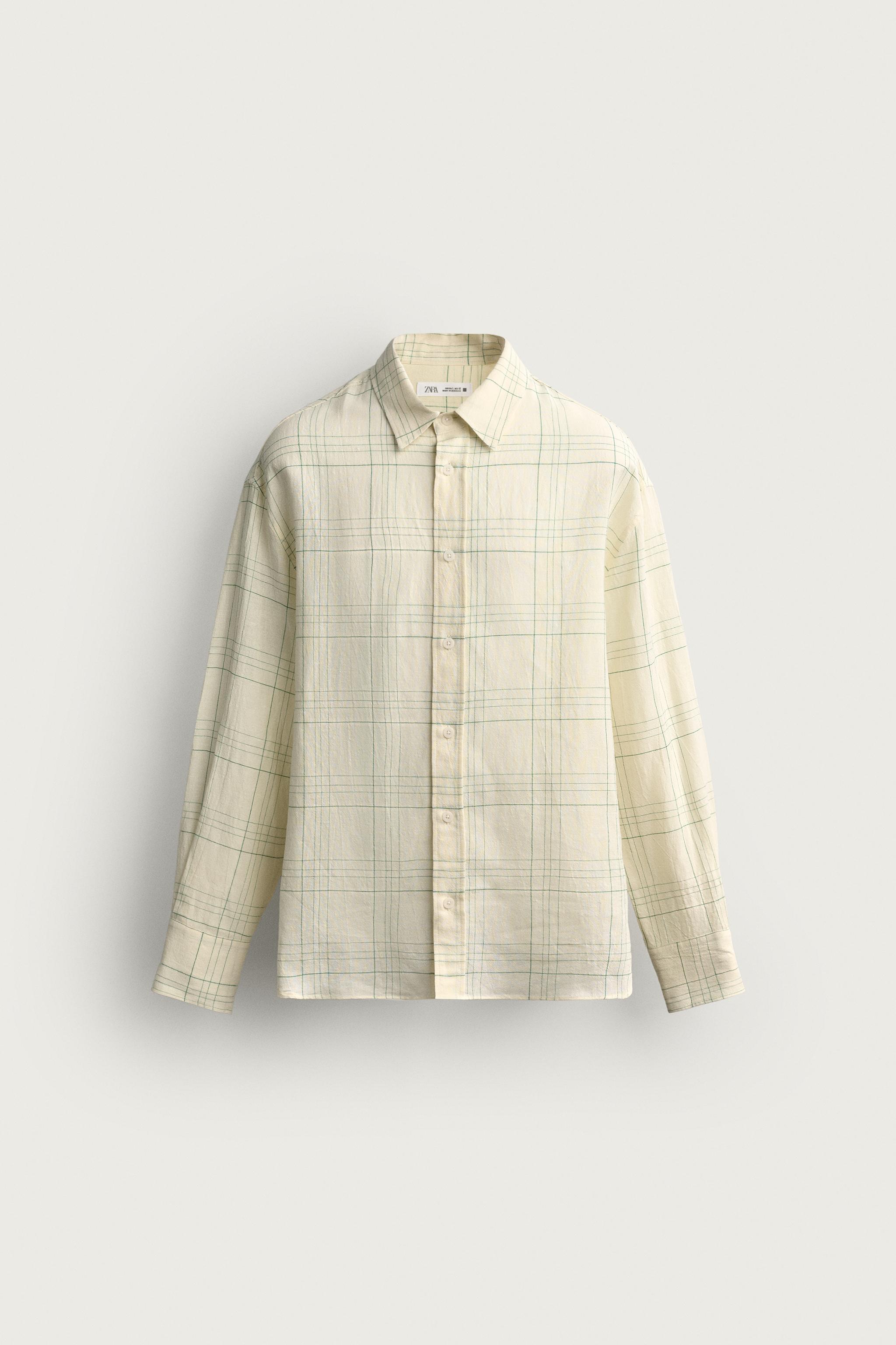 COTTON-LINEN CHECK SHIRT — Yellow