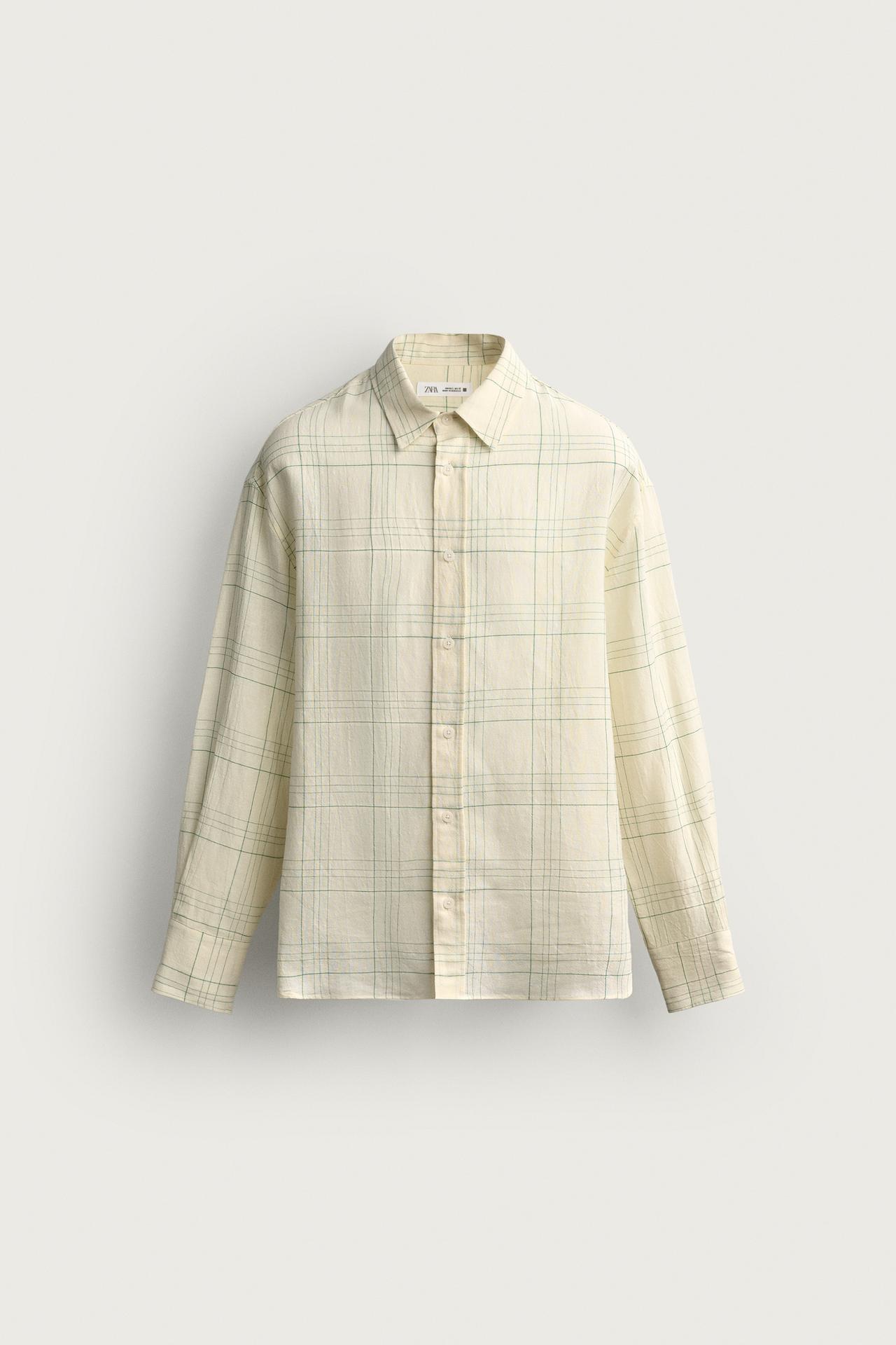 COTTON-LINEN CHECK SHIRT — Yellow