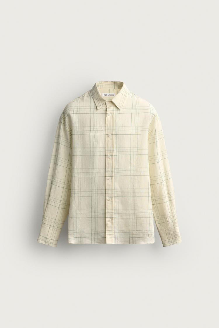 Camisa cuadros algodon lino