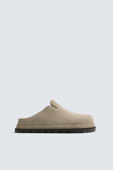 CHUNKY LEATHER CLOGS - Taupe Grey by Zara