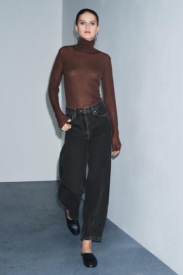 JEANS ZW COLLECTION ANKLE BALLOON TIRO MEDIO - أسود by Zara