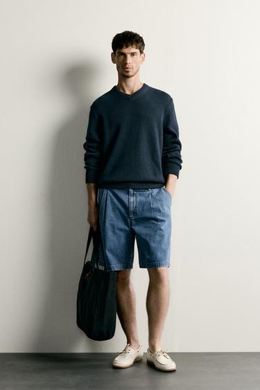 ÁO LEN DÁNG REGULAR FIT COTTON - LINEN - Màu xanh nước biển từ Zara - Hình ảnh 0