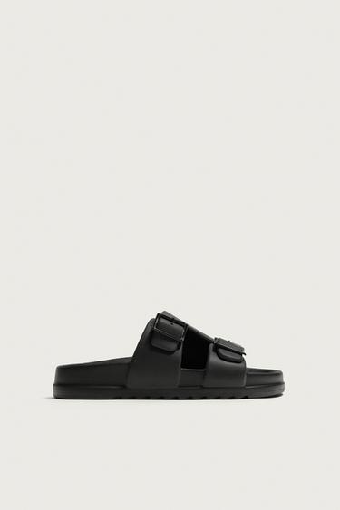 SANDALIA DOBLE TIRA ENGOMADA - Negro de Zara