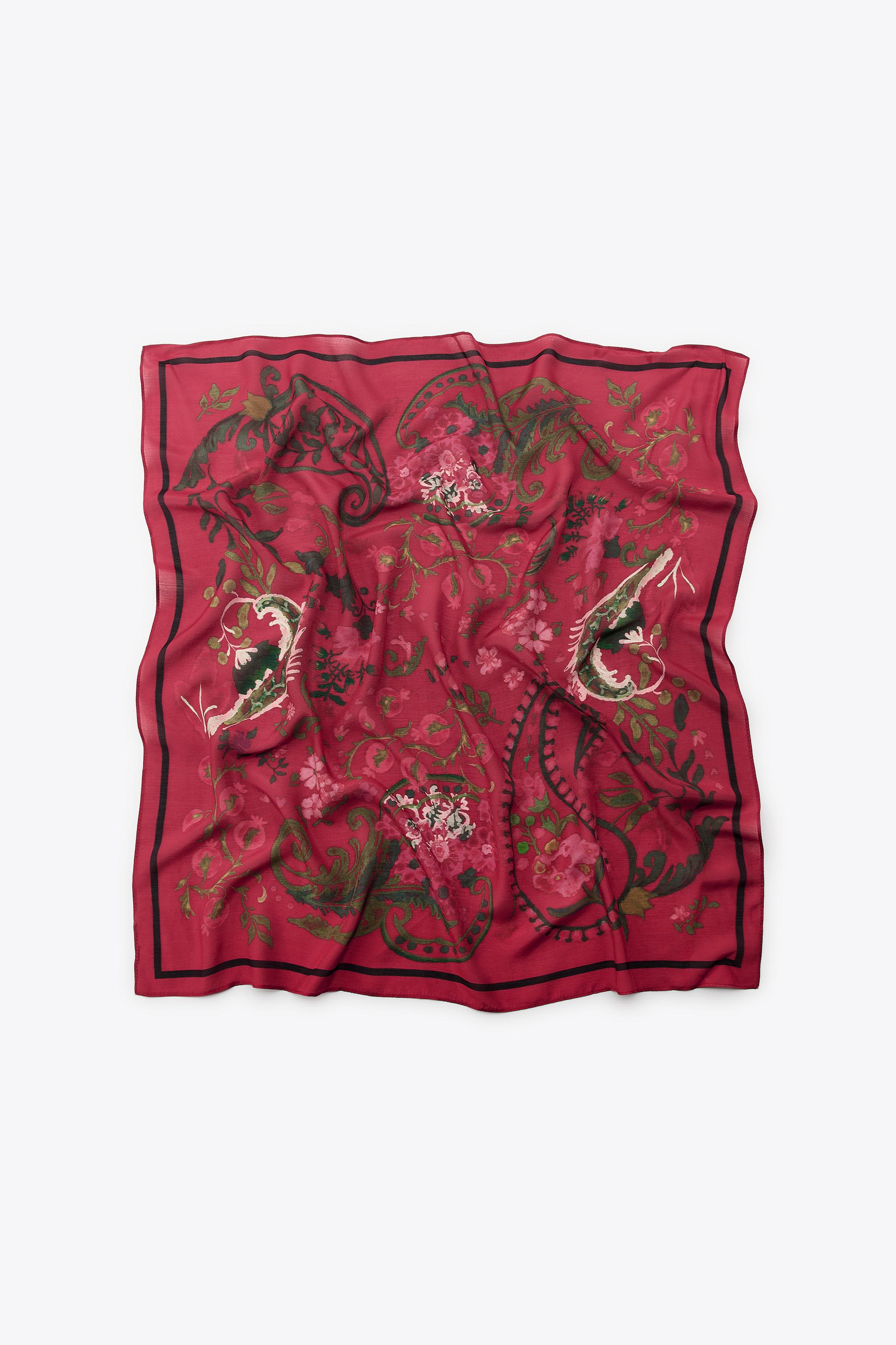 SILK BLEND PRINTED SCARF - Red | ZARA United States