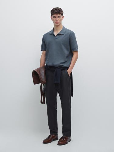 Zara Textured knit V-neck polo shirt - 846