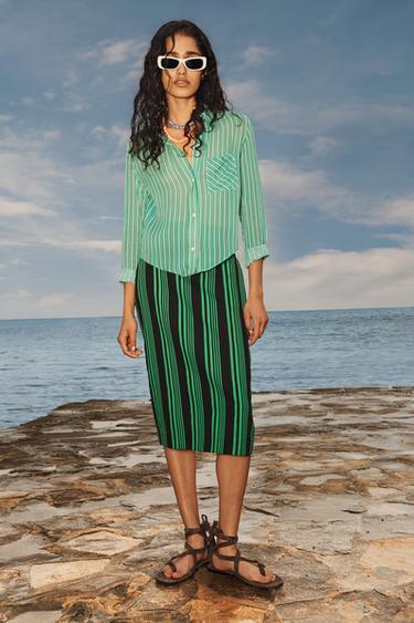LIMITED EDITION STRIPED STRAIGHT SKIRT - Black / Green by Zara
