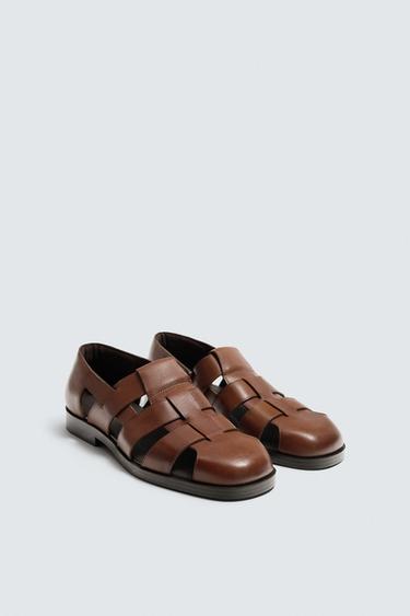 Zara LIMITED EDITION LEATHER FISHERMAN SANDALS - Brown