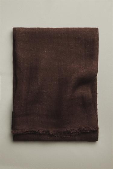 FRINGED LINEN THROW - Brown by Zara - Image 5