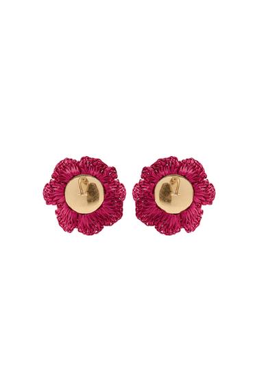 PENDIENTES FLOR RAFIA BRILLOS - Fucsia de Zara