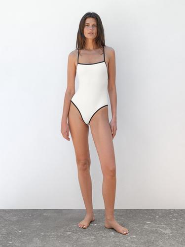 Zara Contrast swimsuit - Oyster-white - Image 0