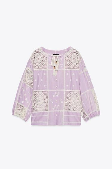 CONTRAST CROCHET SHIRT - Lilac / White by Zara - Image 4