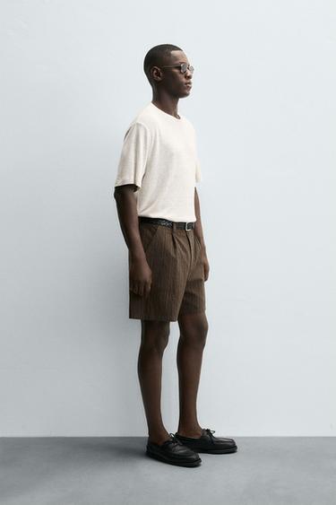 HEMP - VISCOSE STRIPED T-SHIRT - Ecru / Beige by Zara - Image 3