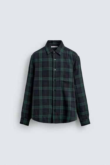 TEXTURED CHECK SHIRT - Blue / Green by Zara