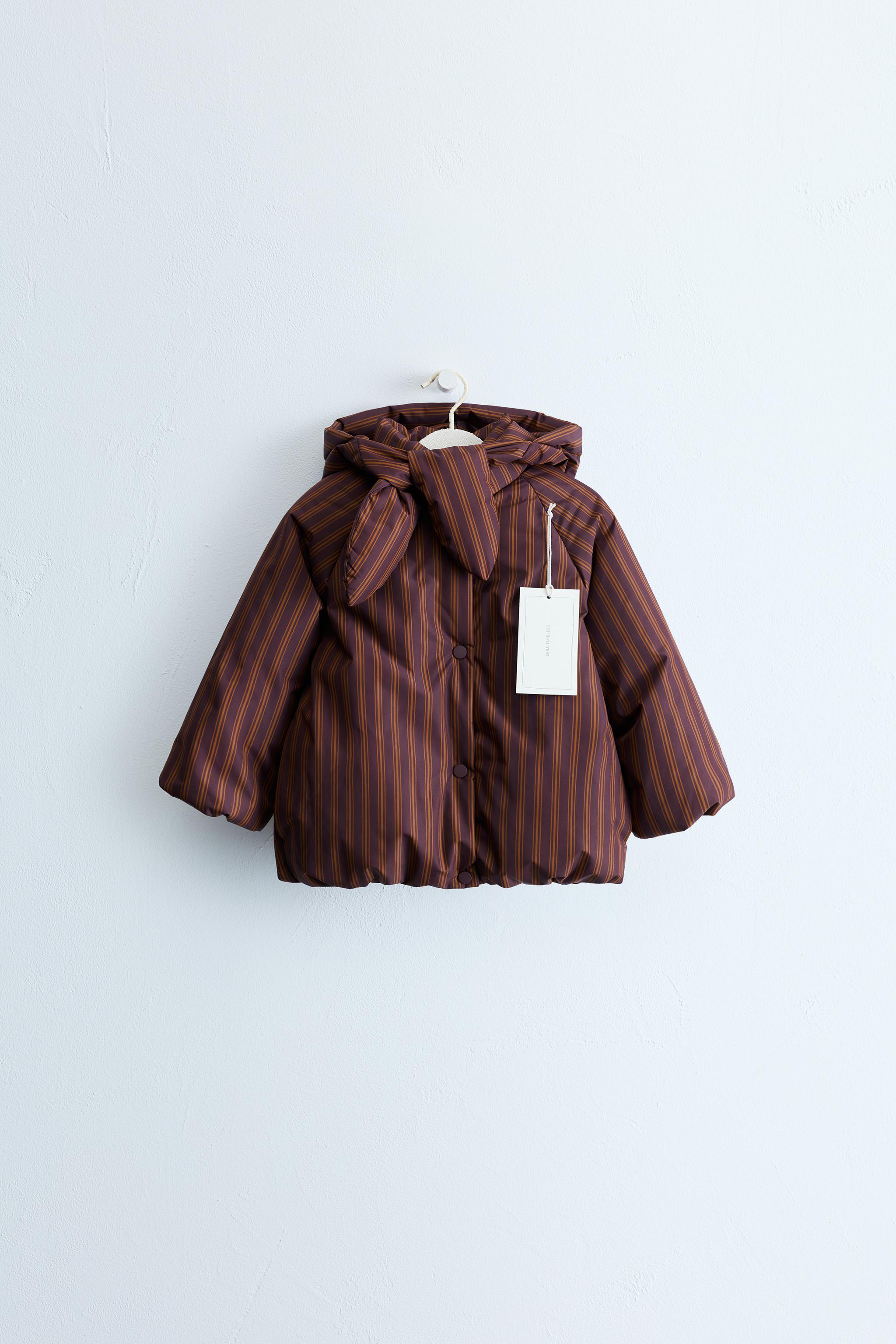 ZARA TIMELESS - STRIPED COAT WITH DETACHABLE HOODIE — Caramel