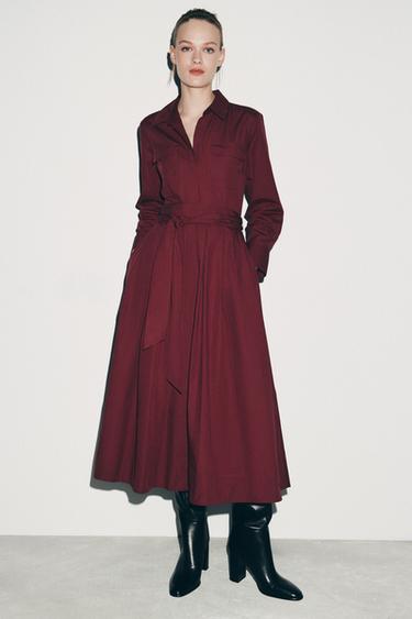 Zara ZW COLLECTION SHIRT DRESS - Burgundy