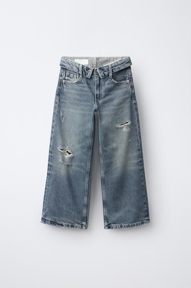 JEANS WIDE LEG ROTOS - Azul de Zara - Imagen 0
