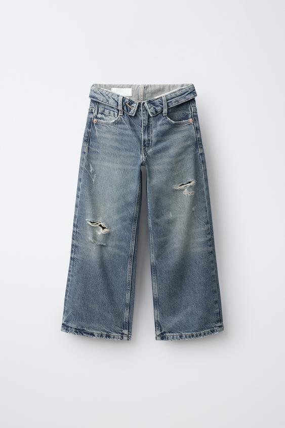 WIDE-LEG RIPPED JEANS - Blue by Zara - Image 0