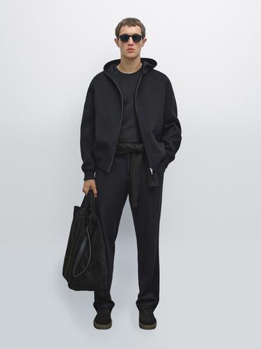 Veste à capuche double en laine mélangée - Bleu marine de Zara - Image 0