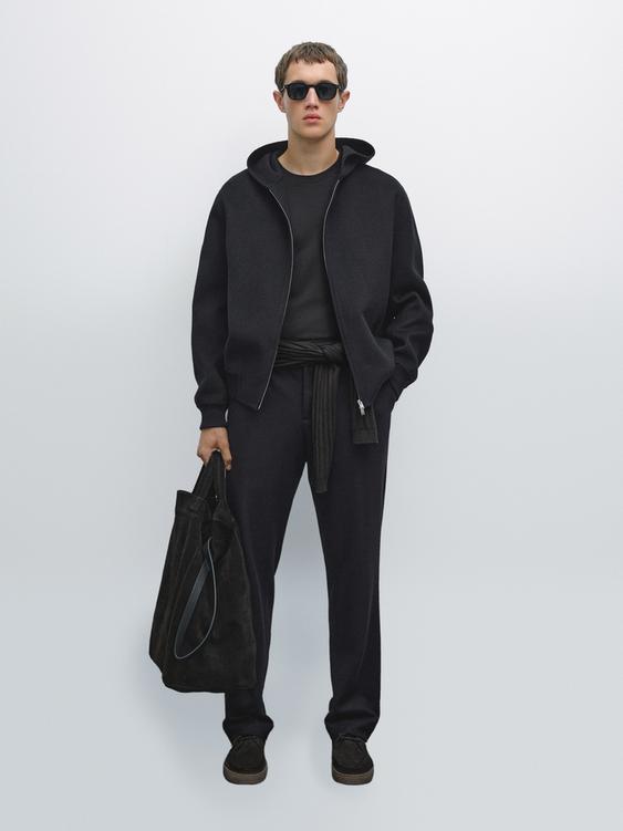 Double wool blend hooded jacket