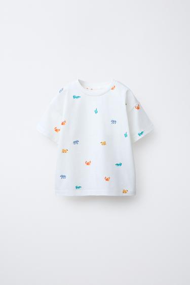 Zara PRINTED T-SHIRT - Ecru