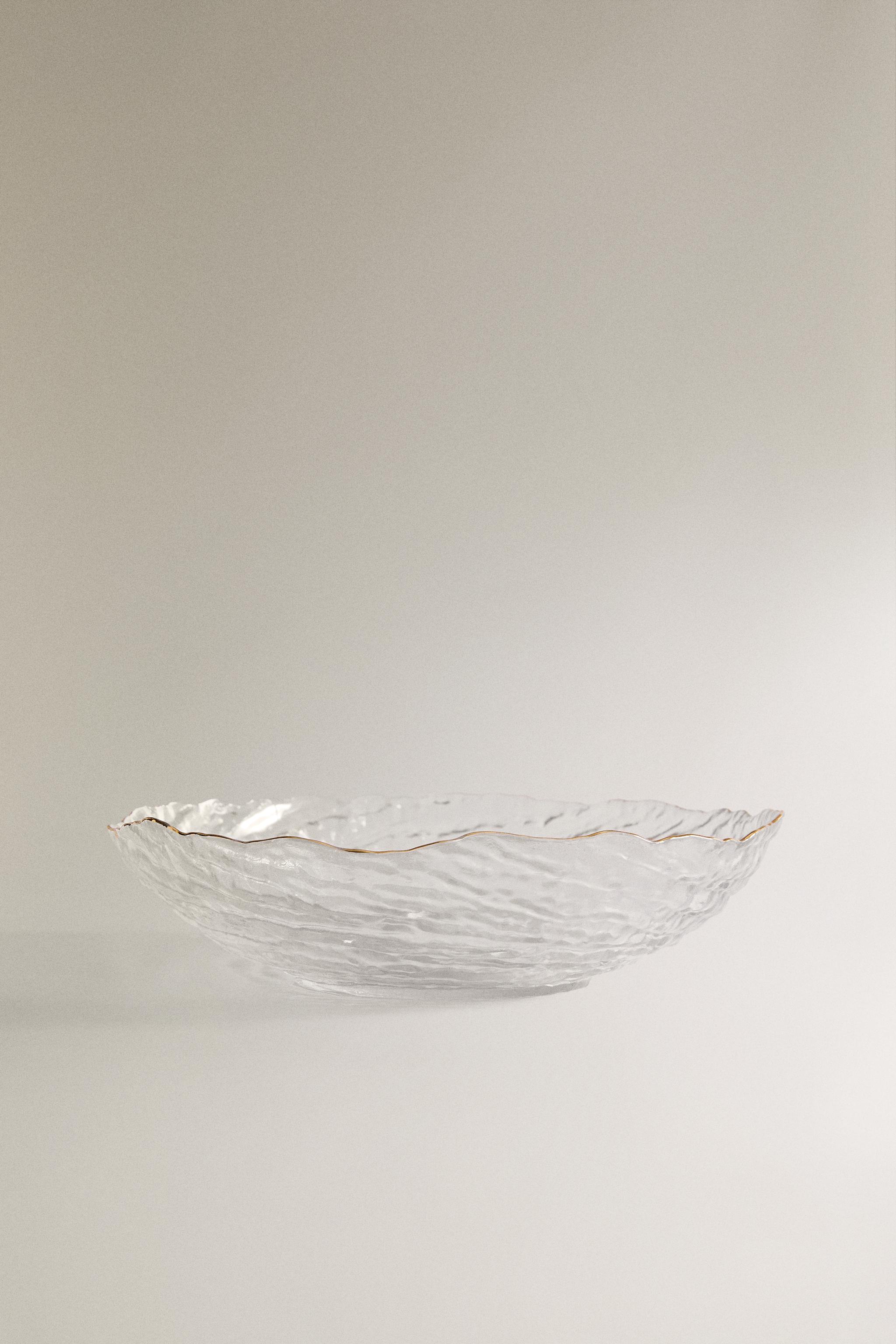 GLASS SALAD BOWL WITH A GOLDEN RIM — Gold