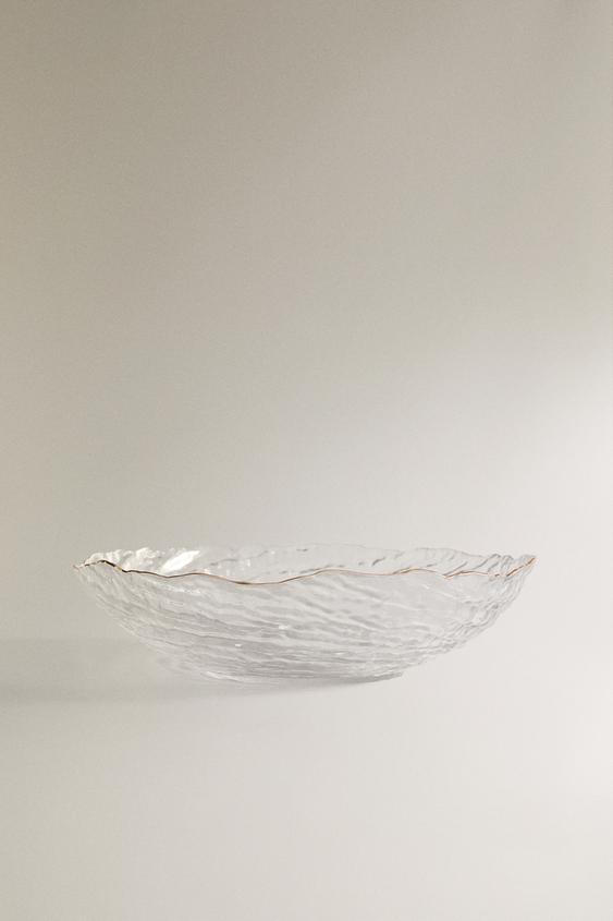GLASS SALAD BOWL WITH GOLD RIM - Gold by Zara - Image 0