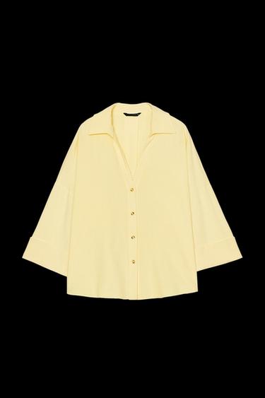 WIDE-SLEEVE LINEN BLEND SHIRT - Yellow by Zara - Image 0