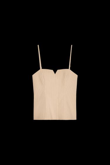 PLEATED STRIPE TOP - Sand / Black by Zara - Image 0