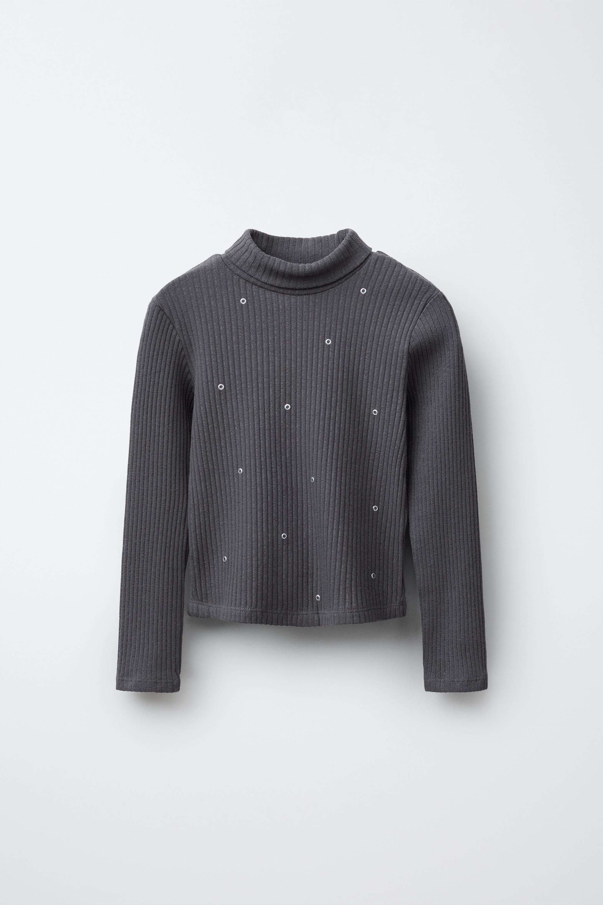 RIBBED TURTLENECK T-SHIRT WITH STUDS