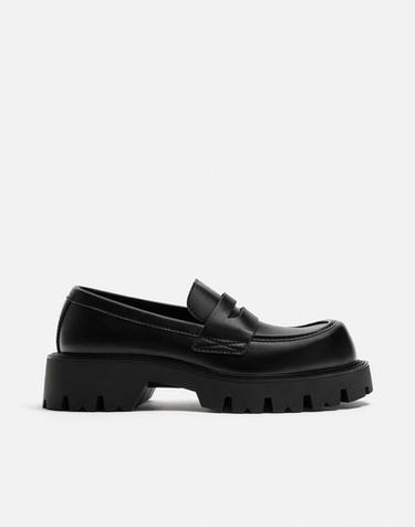 Zara 寬絆帶厚底樂福鞋 - 黑色