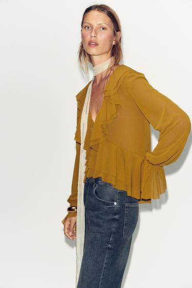 FLOWING RUFFLED TOP - Olive green by Zara - Image 2