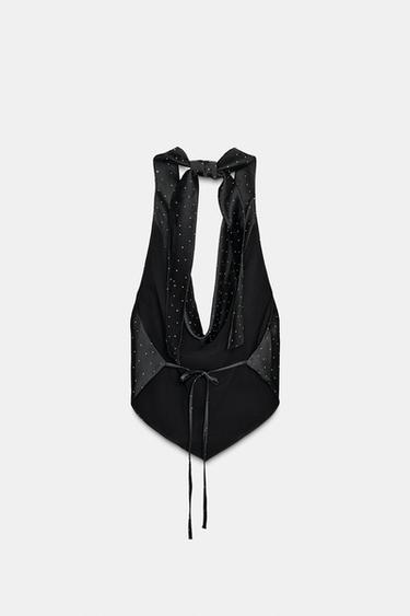 SATIN HALTER TOP WITH RHINESTONES - Black by Zara - Image 5