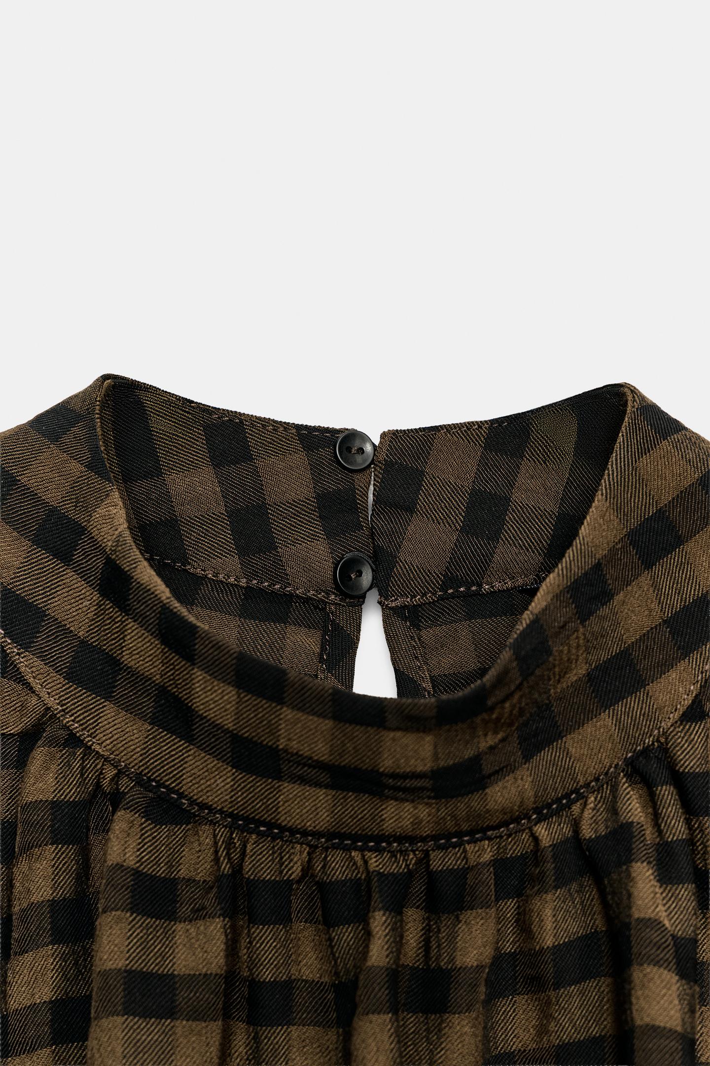 Женская блузка Zara Plaid Blouse, цвет: Тёмный коричневый — фото 10