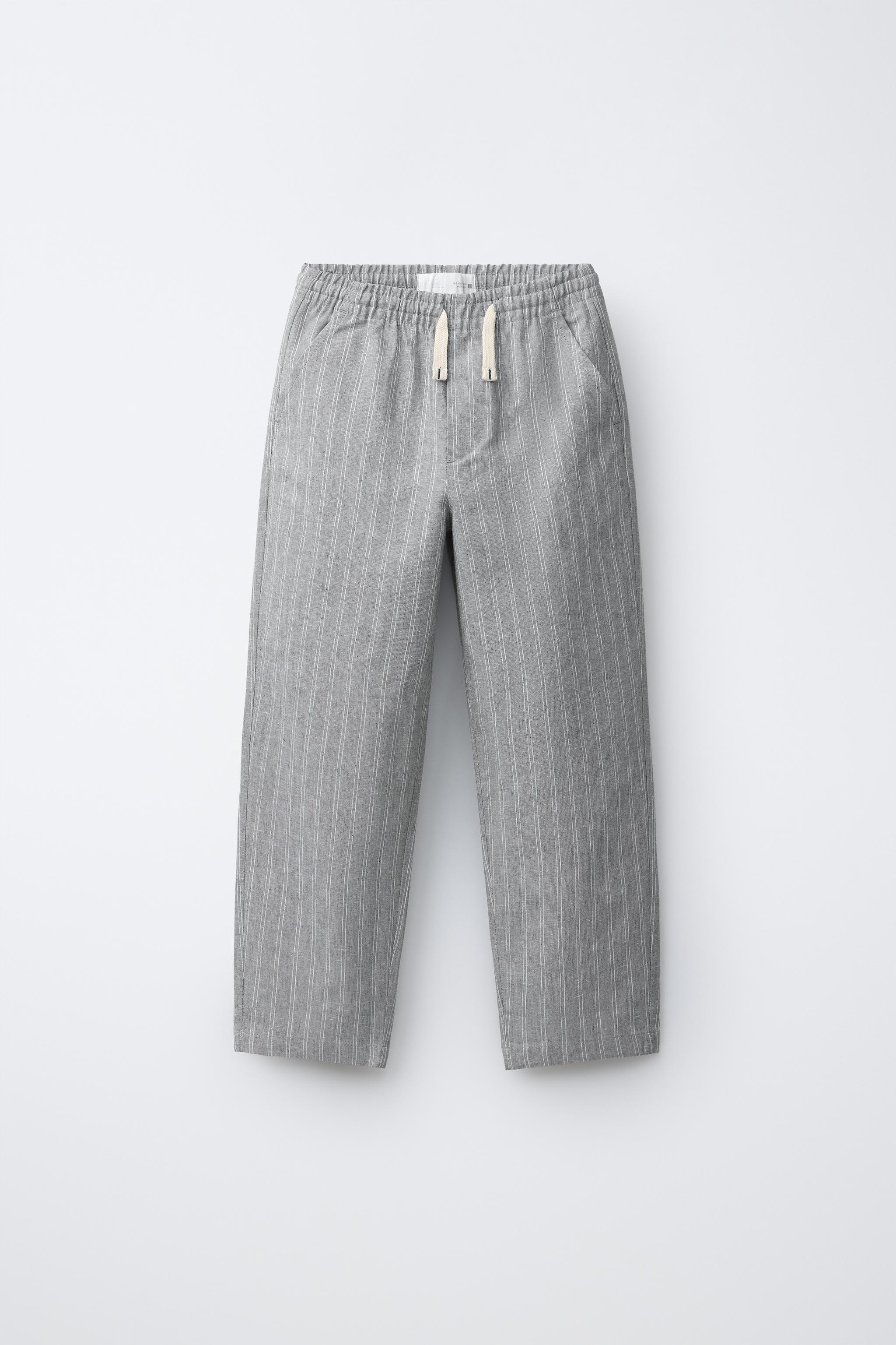 STRIPED LINEN BLEND PANTS